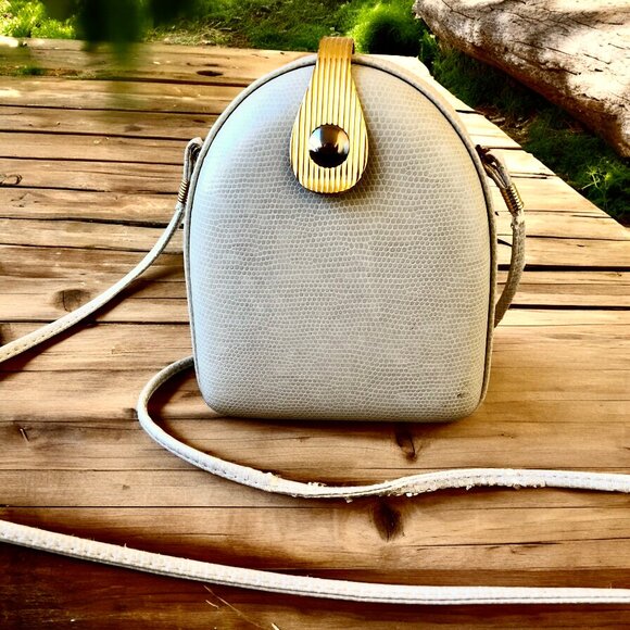 Elan Vintage Shoulder Handbag Hard Shell Faux Snakeskin DAMAGED - Picture 5 of 14